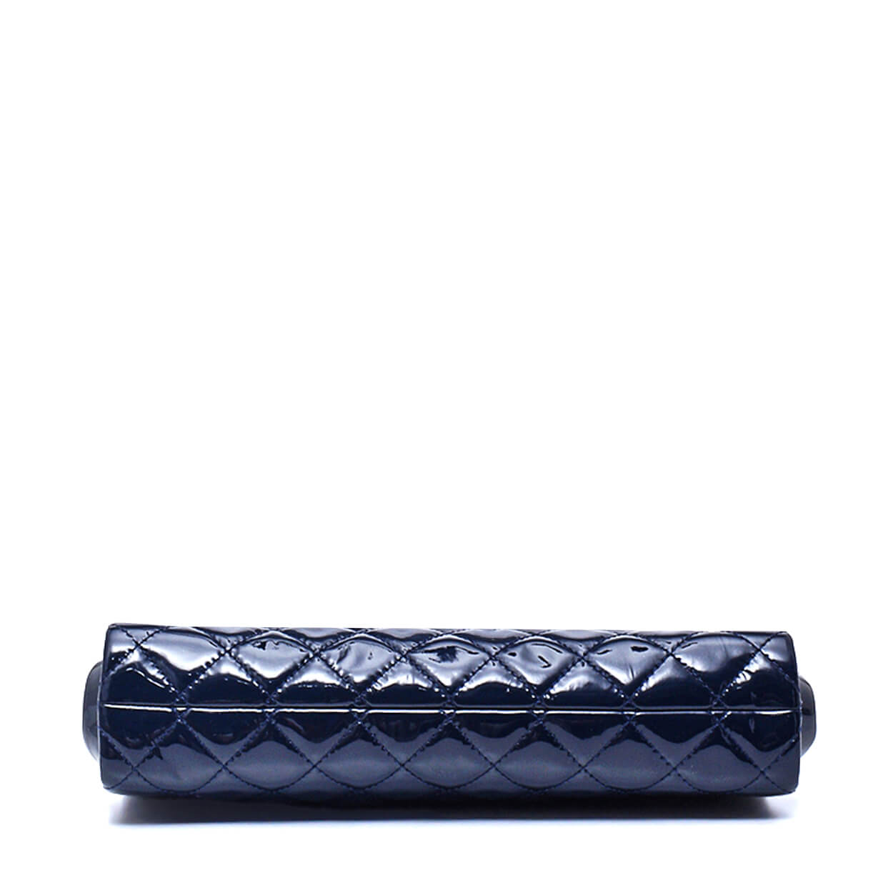 Chanel - Navy Blue Quilted Patent Leather CC Logo Clutch 